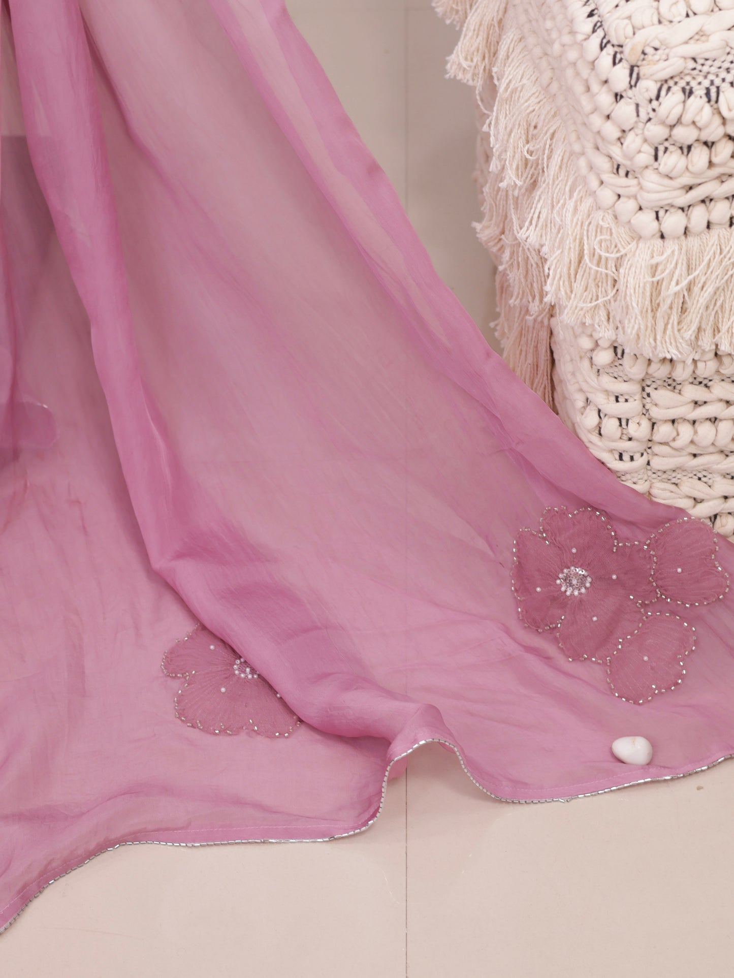 Whispered Grace – Onion Pink Pure Organza Silk Saree