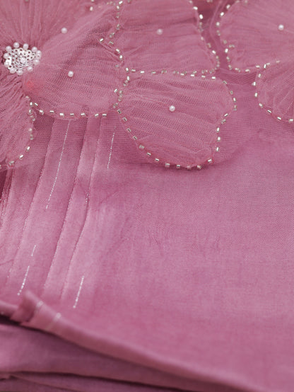Whispered Grace – Onion Pink Pure Organza Silk Saree