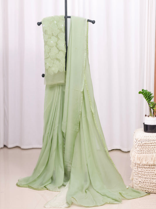 Whispered Grace – Mint Green Pure Organza Silk Saree