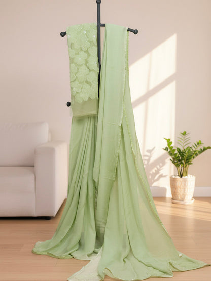Whispered Grace – Mint Green Pure Organza Silk Saree