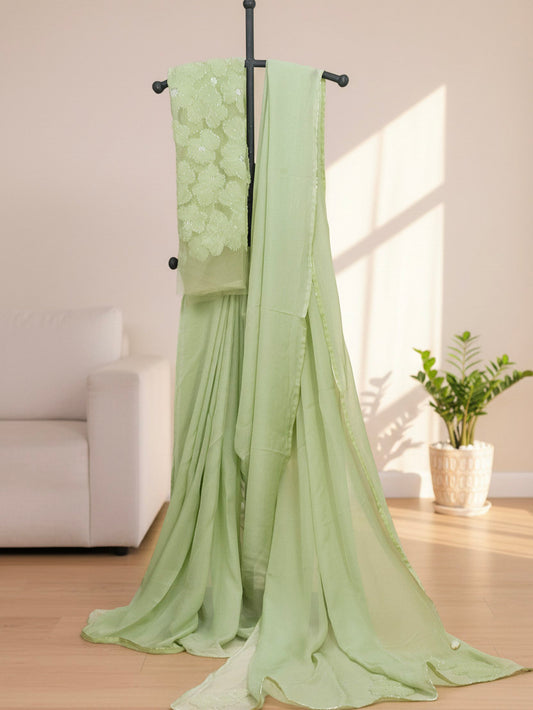 Whispered Grace – Mint Green Pure Organza Silk Saree