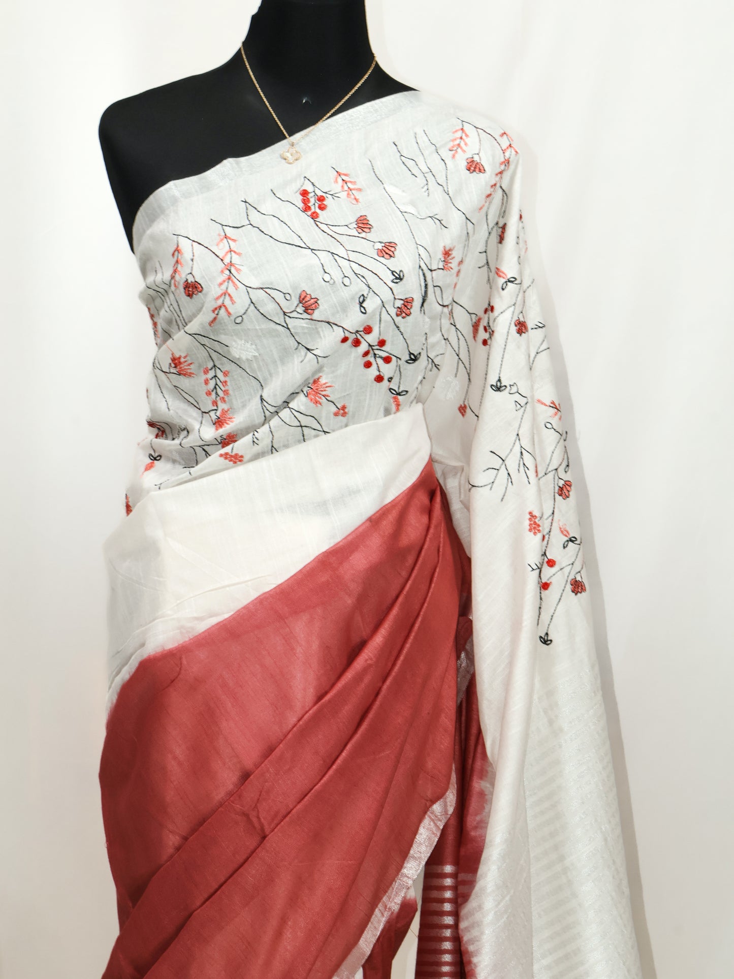 Cotton linen embroidery saree-S135