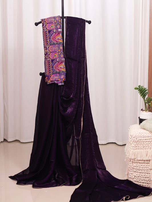 Classic Whisper – Dark purple Soft raha Silk Saree & Designer Blouse