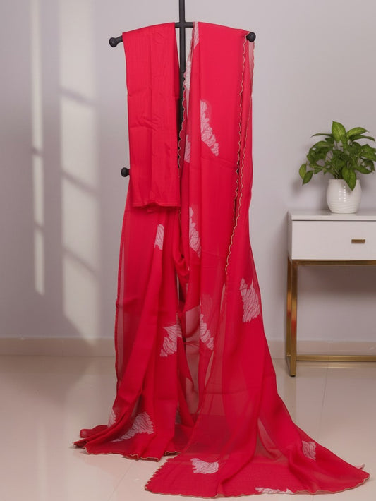 Petal Whisper – Dark Pink Organza Silk Saree with Floral Digital Print