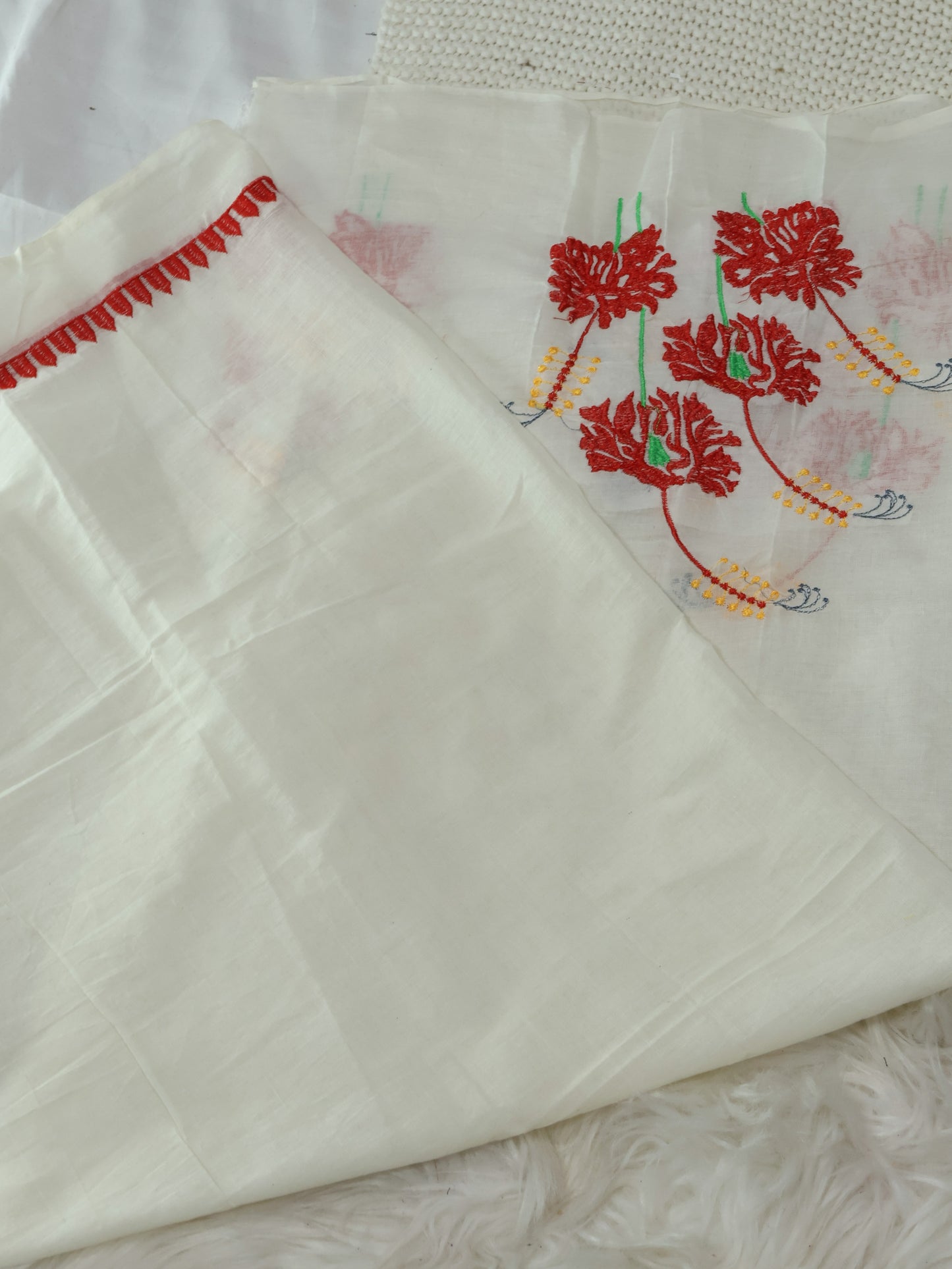 Off white embroidered cotton saree-S143