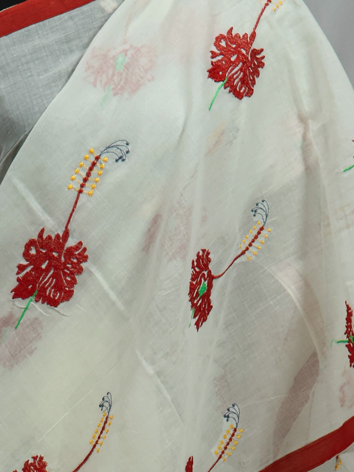 Off white embroidered cotton saree-S143