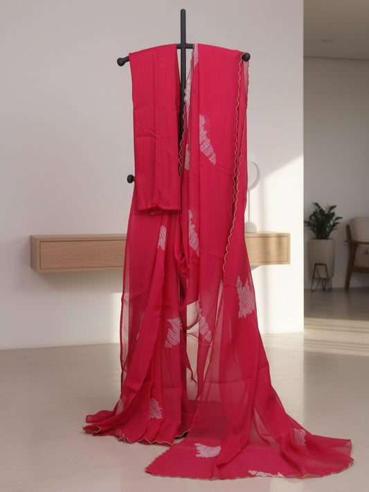 Petal Whisper – Dark Pink Organza Silk Saree with Floral Digital Print
