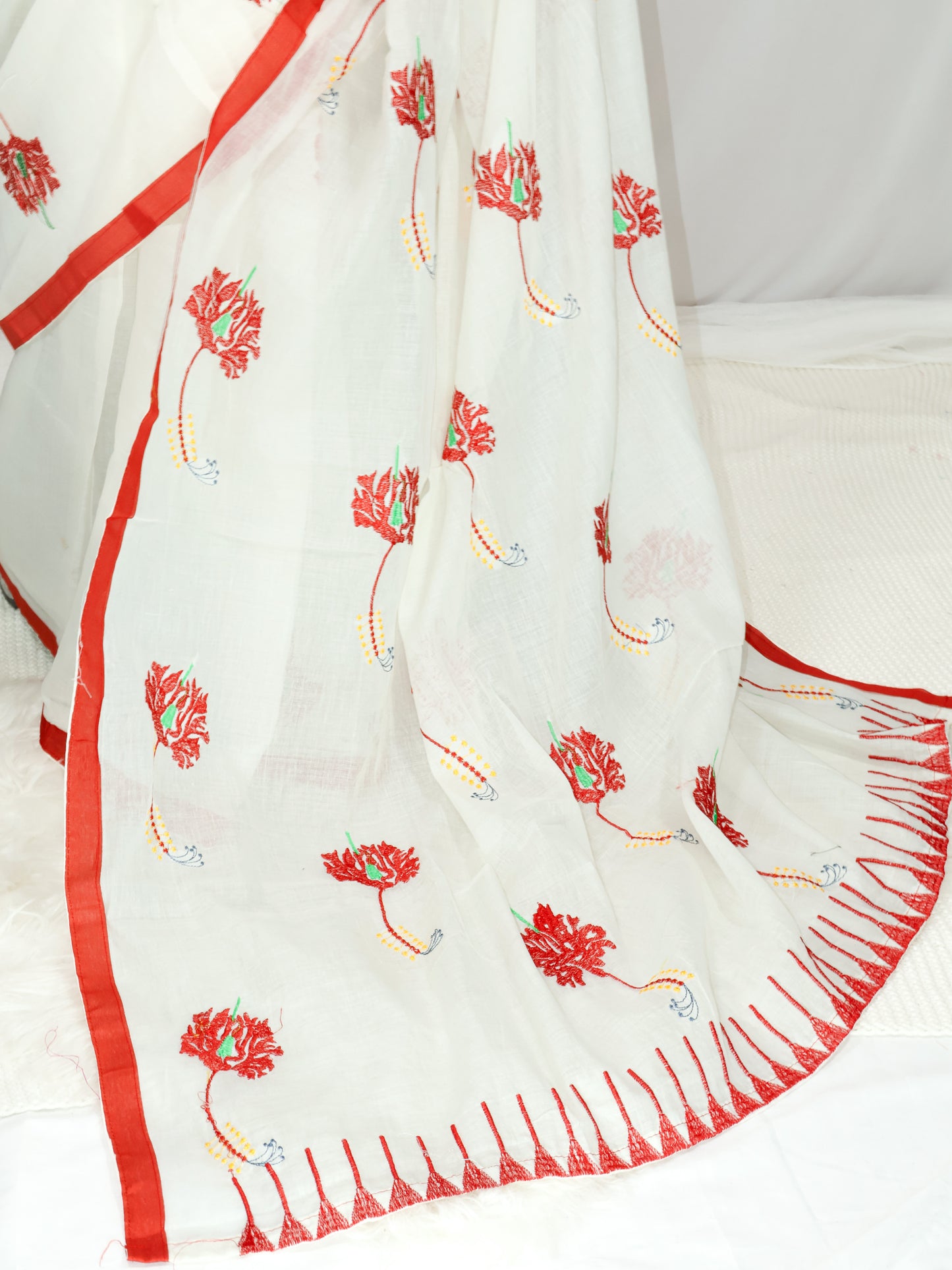 Off white embroidered cotton saree-S143