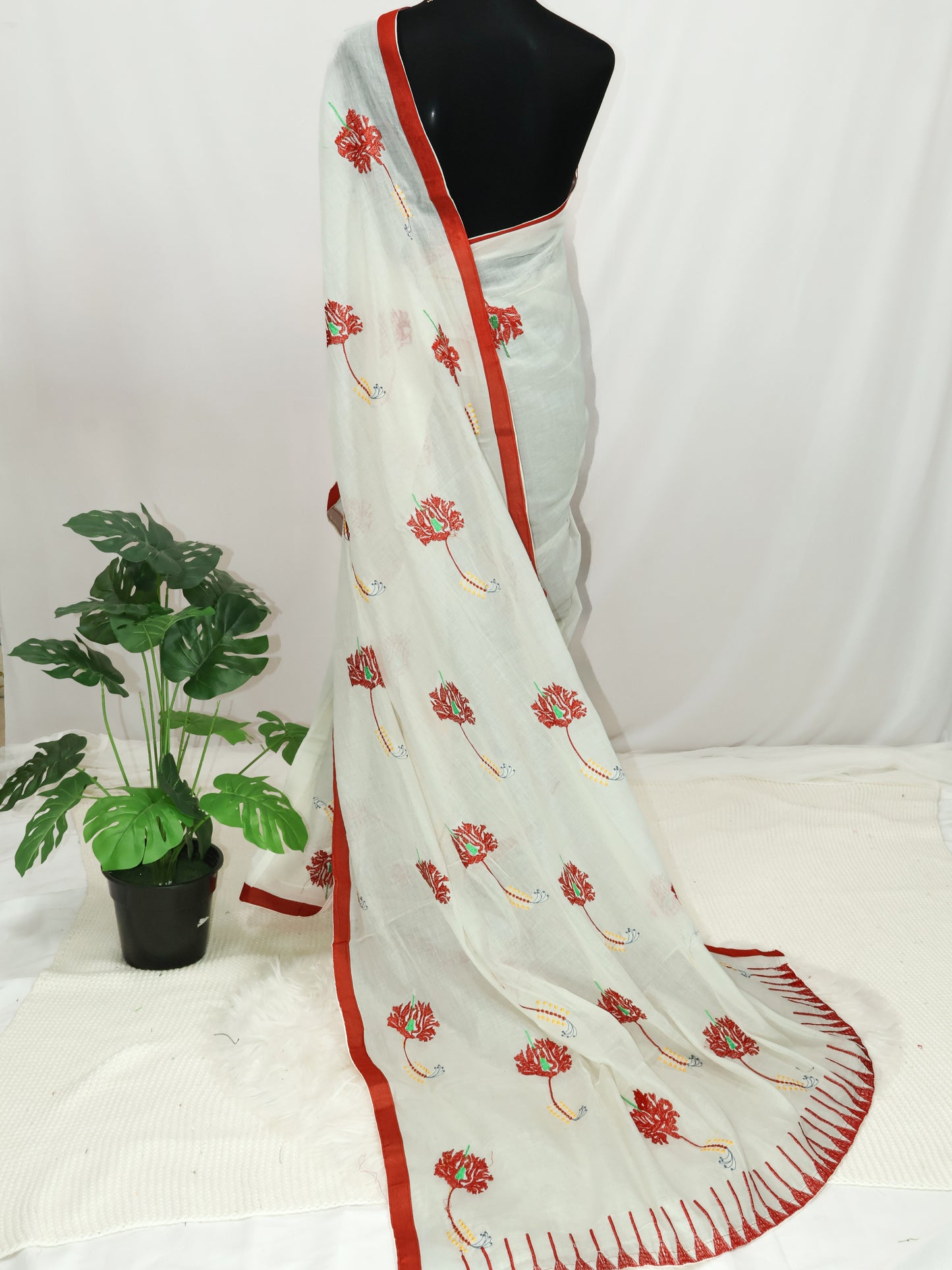 Off white embroidered cotton saree-S143