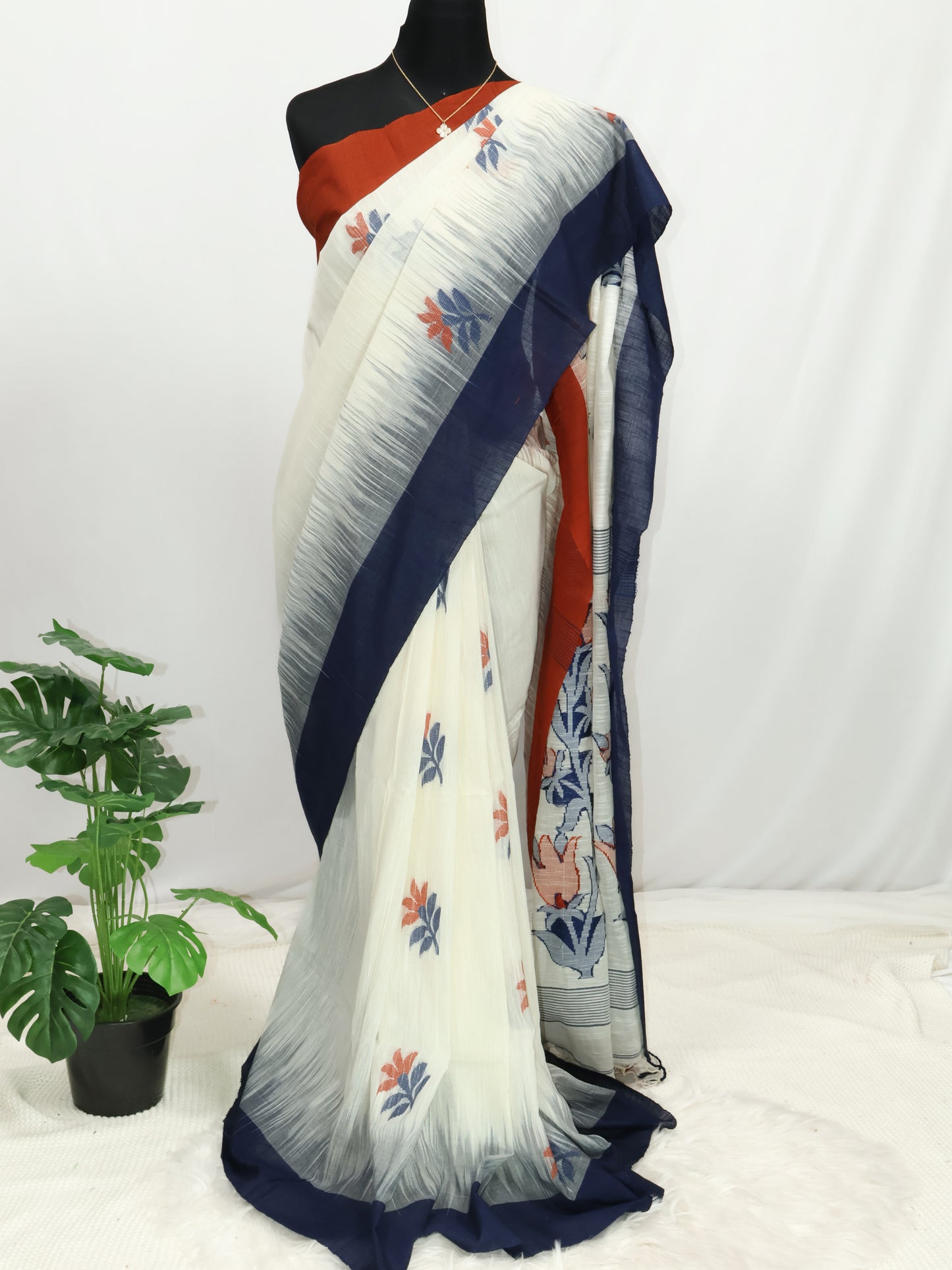 Khadi ganga - jamuna border  cotton saree-S113