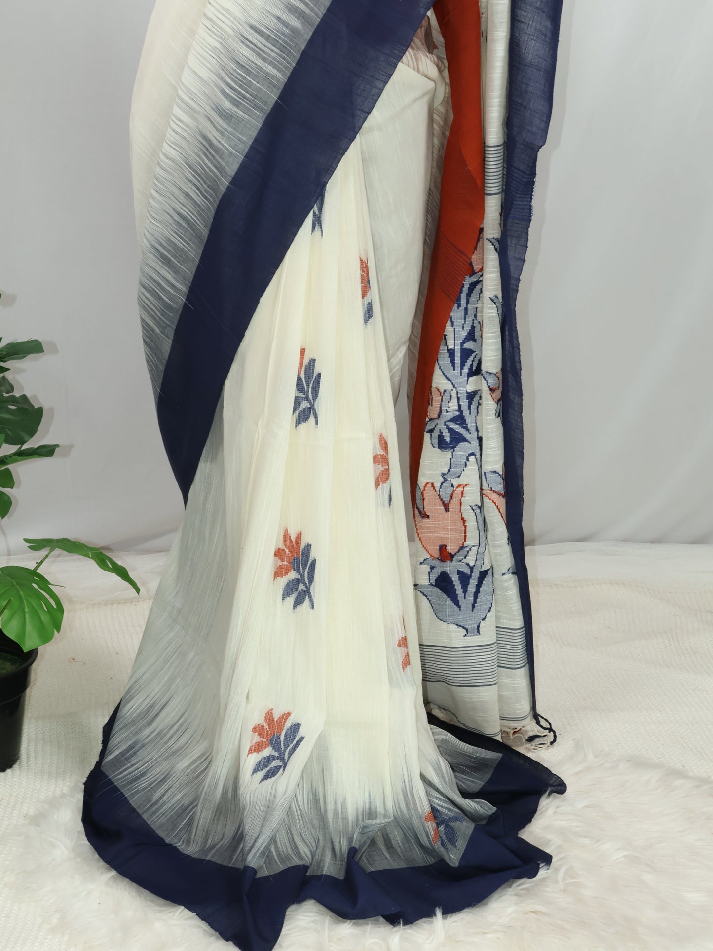 Khadi ganga - jamuna border  cotton saree-S113