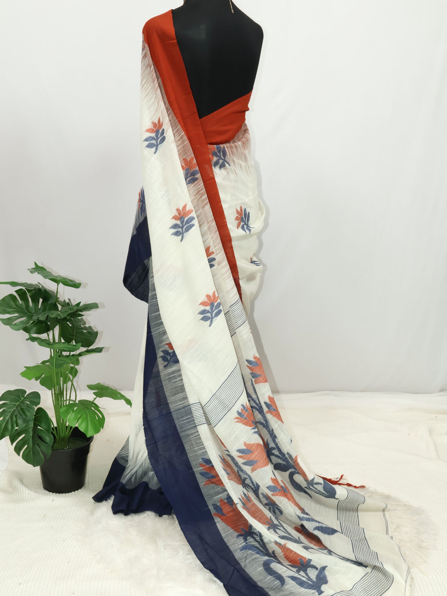 Khadi ganga - jamuna border  cotton saree-S113