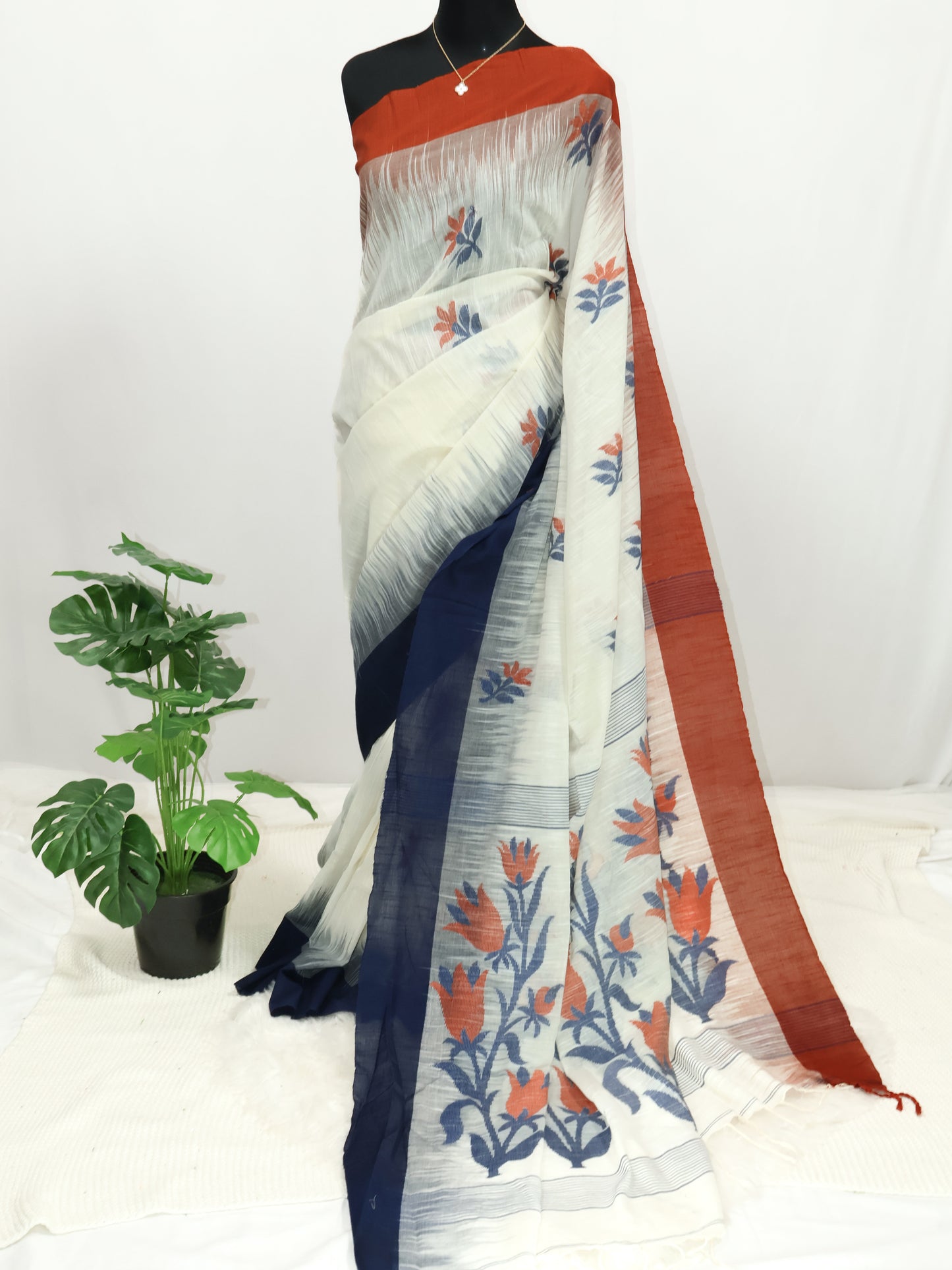 Khadi ganga - jamuna border  cotton saree-S113