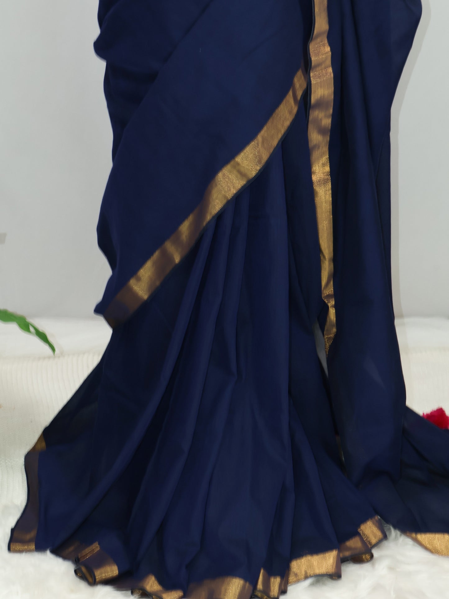 Blue plain cotton saree-S144