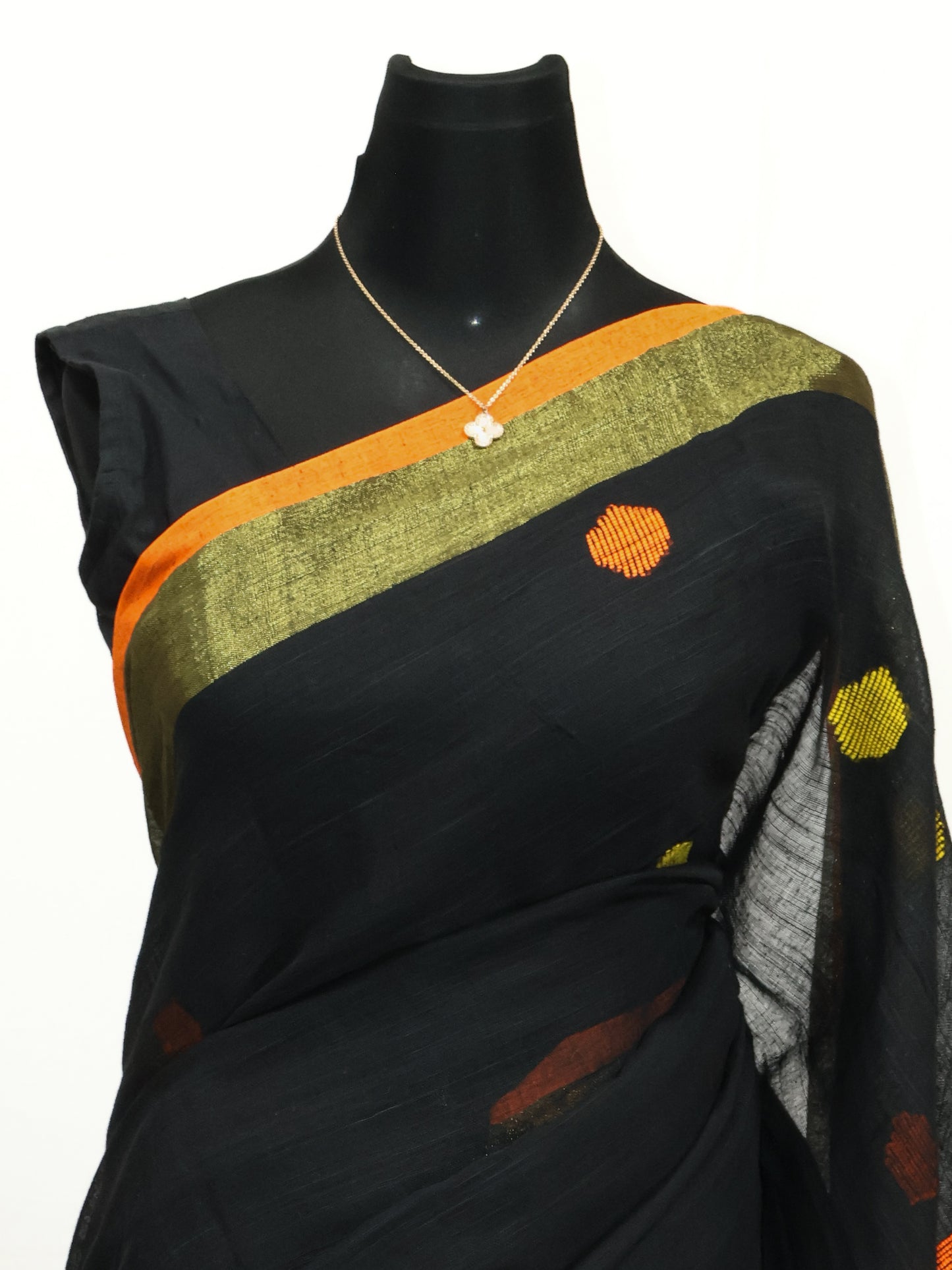 Black embroidered khadi cotton saree-S173