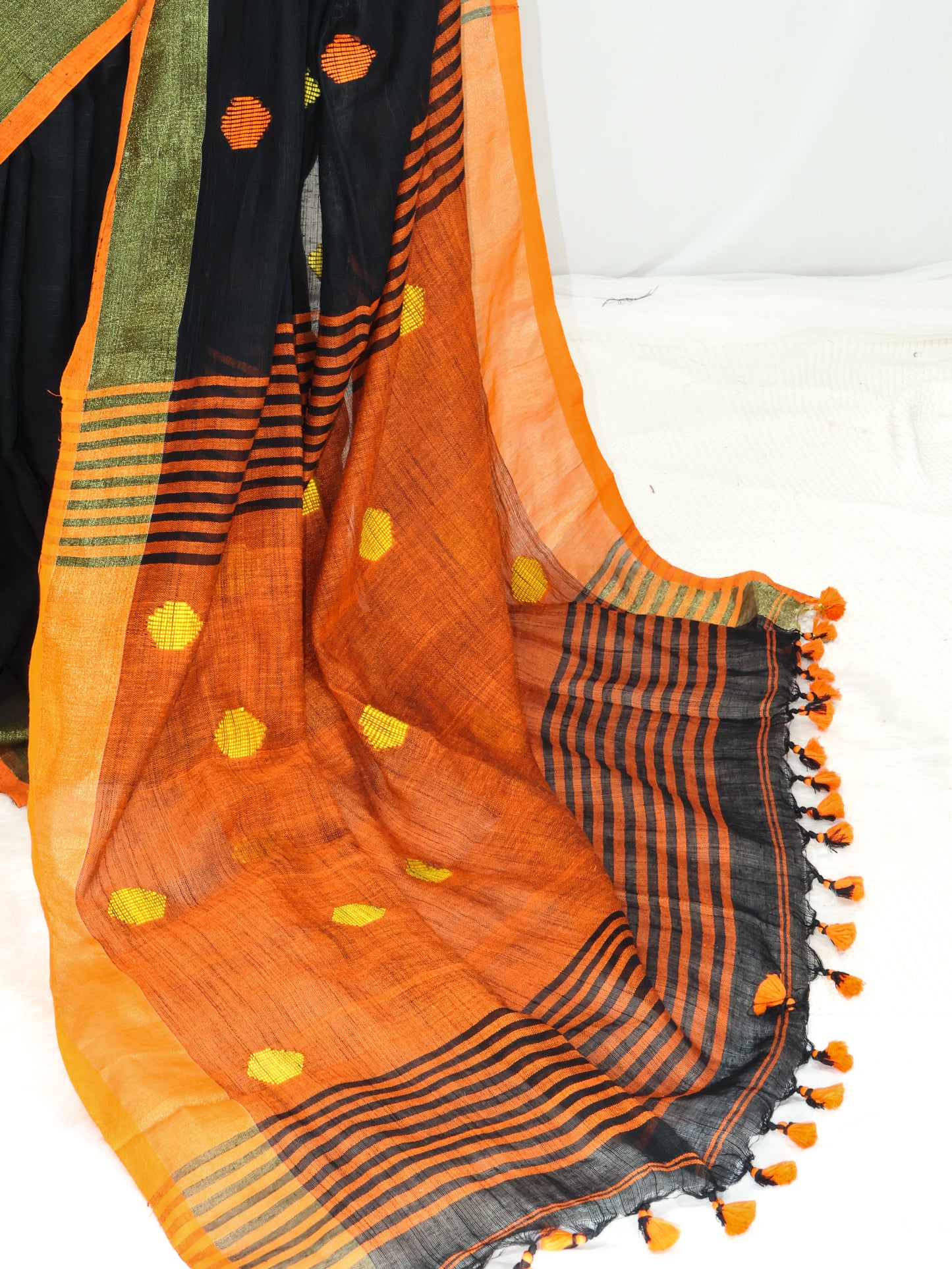 Black embroidered khadi cotton saree-S173