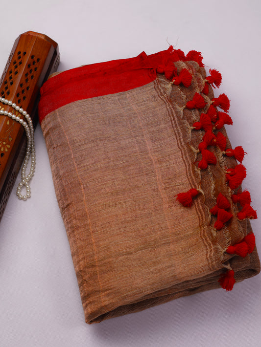 Beige color pure linen saree-S192