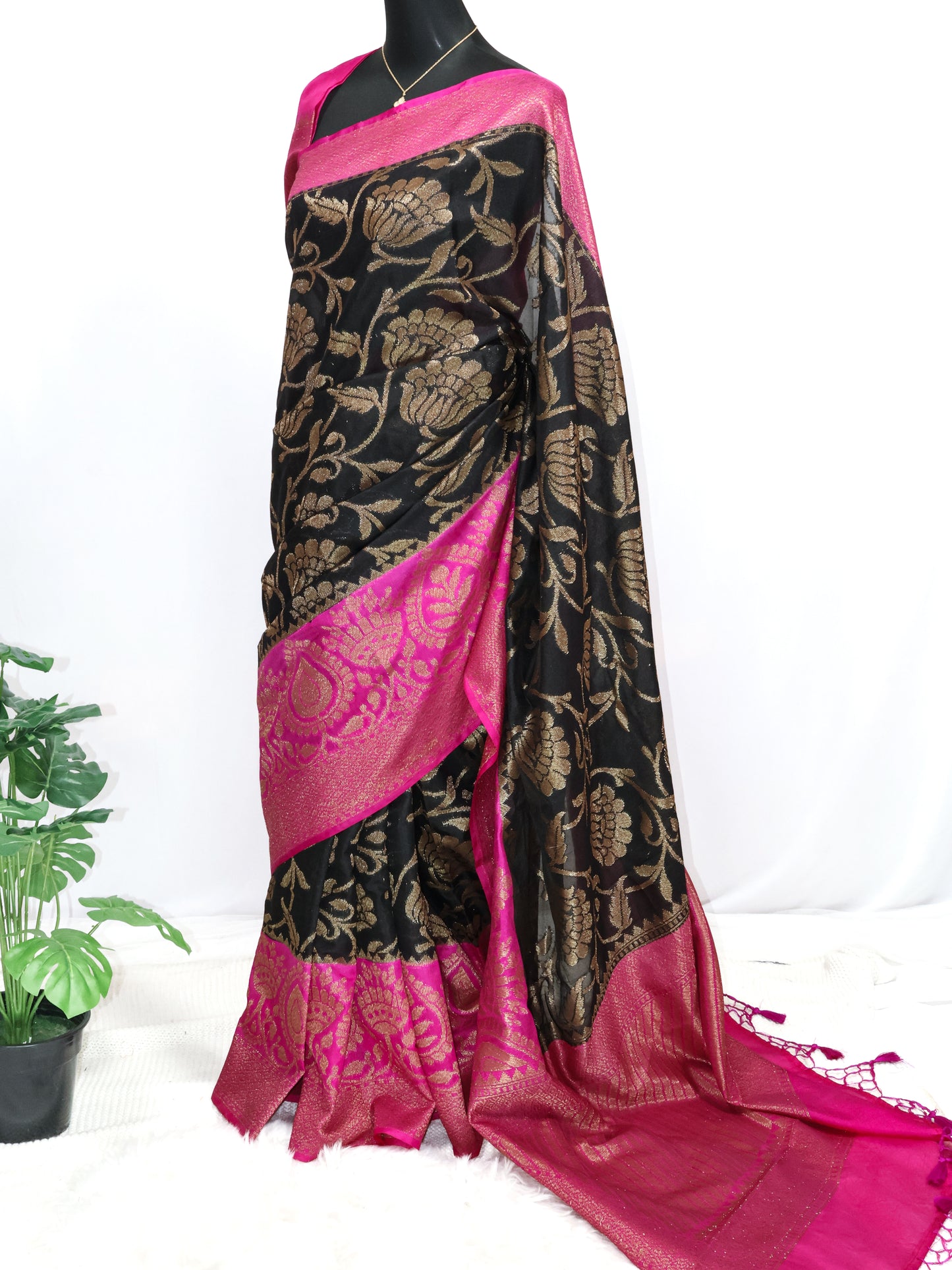 Black banarasi katan semi silk saree-S138