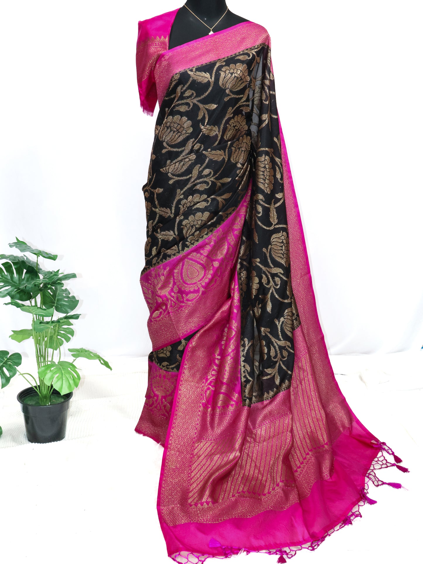 Black banarasi katan semi silk saree-S138