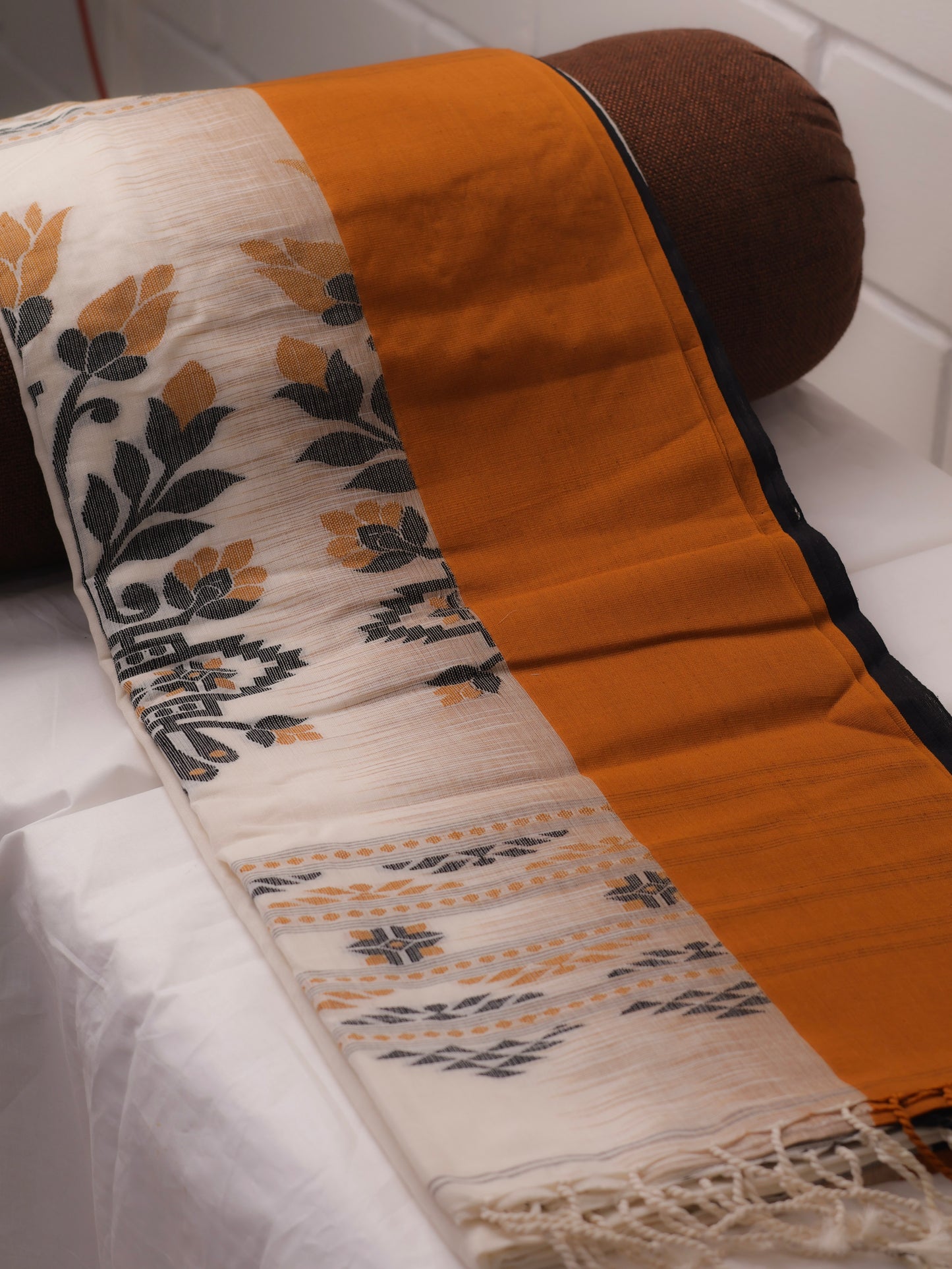Premium  mustard and black cotton saree-S112