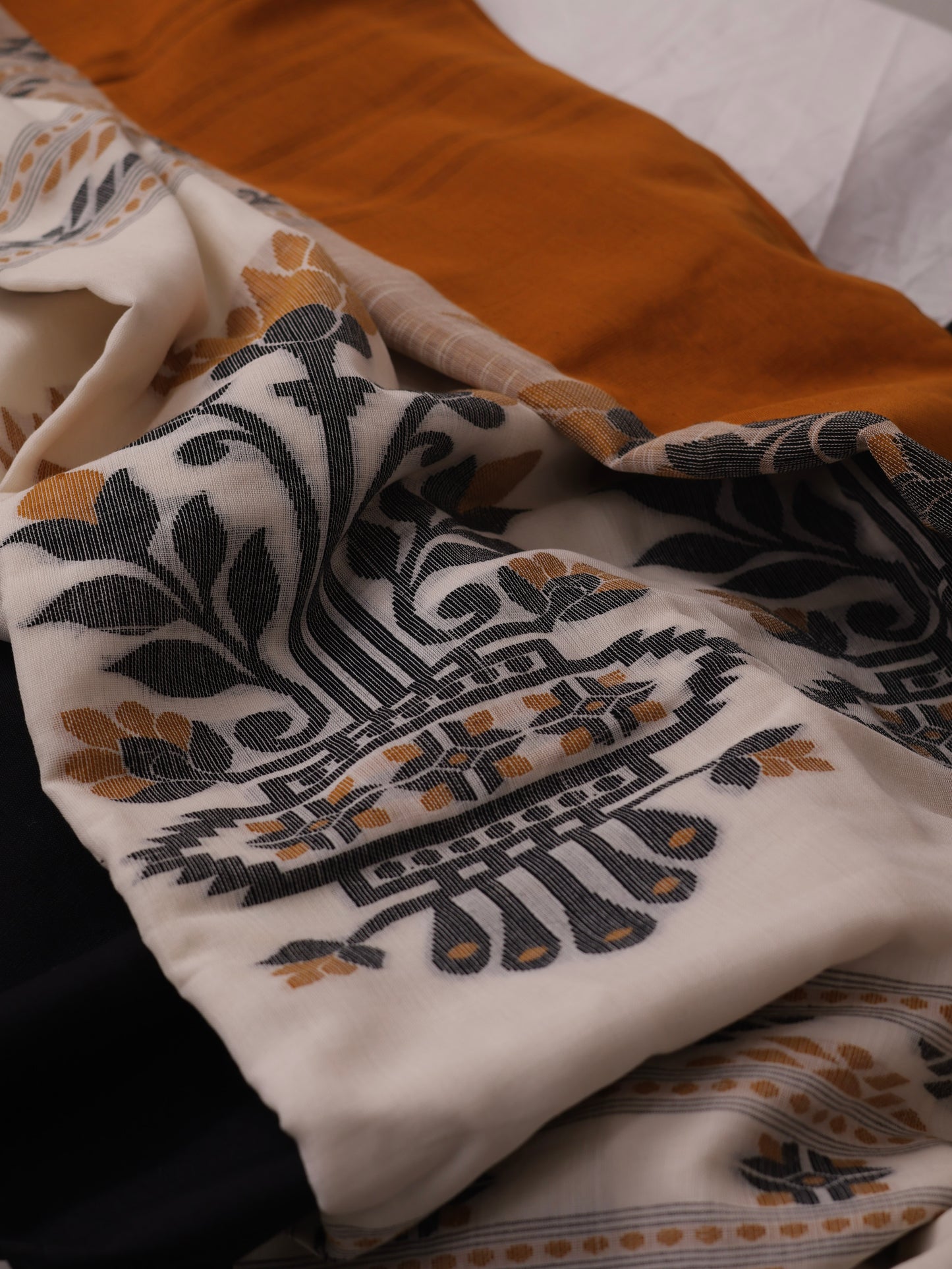 Premium  mustard and black cotton saree-S112
