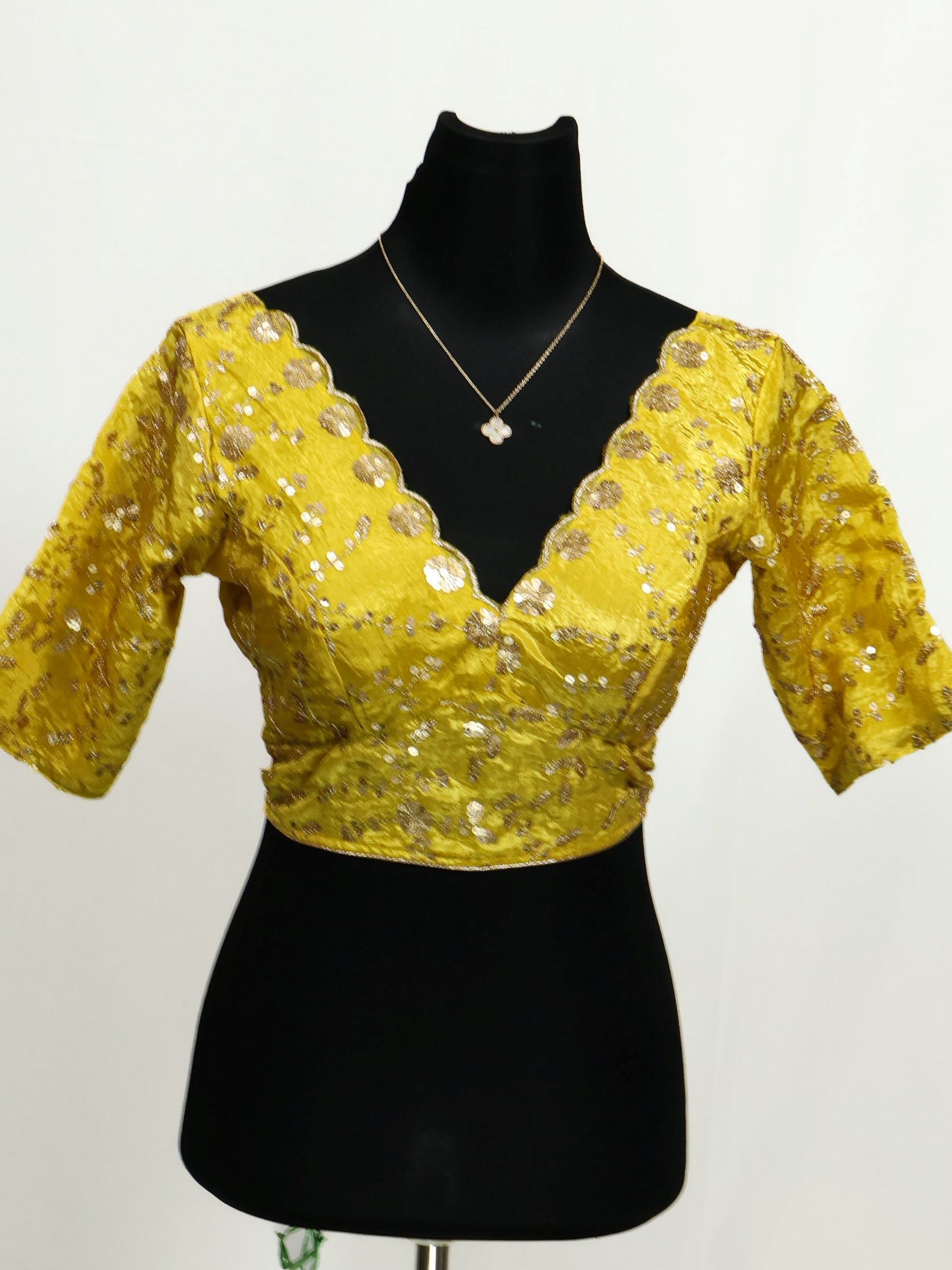 Yellow Premium silk sequence ready made blouse-B122