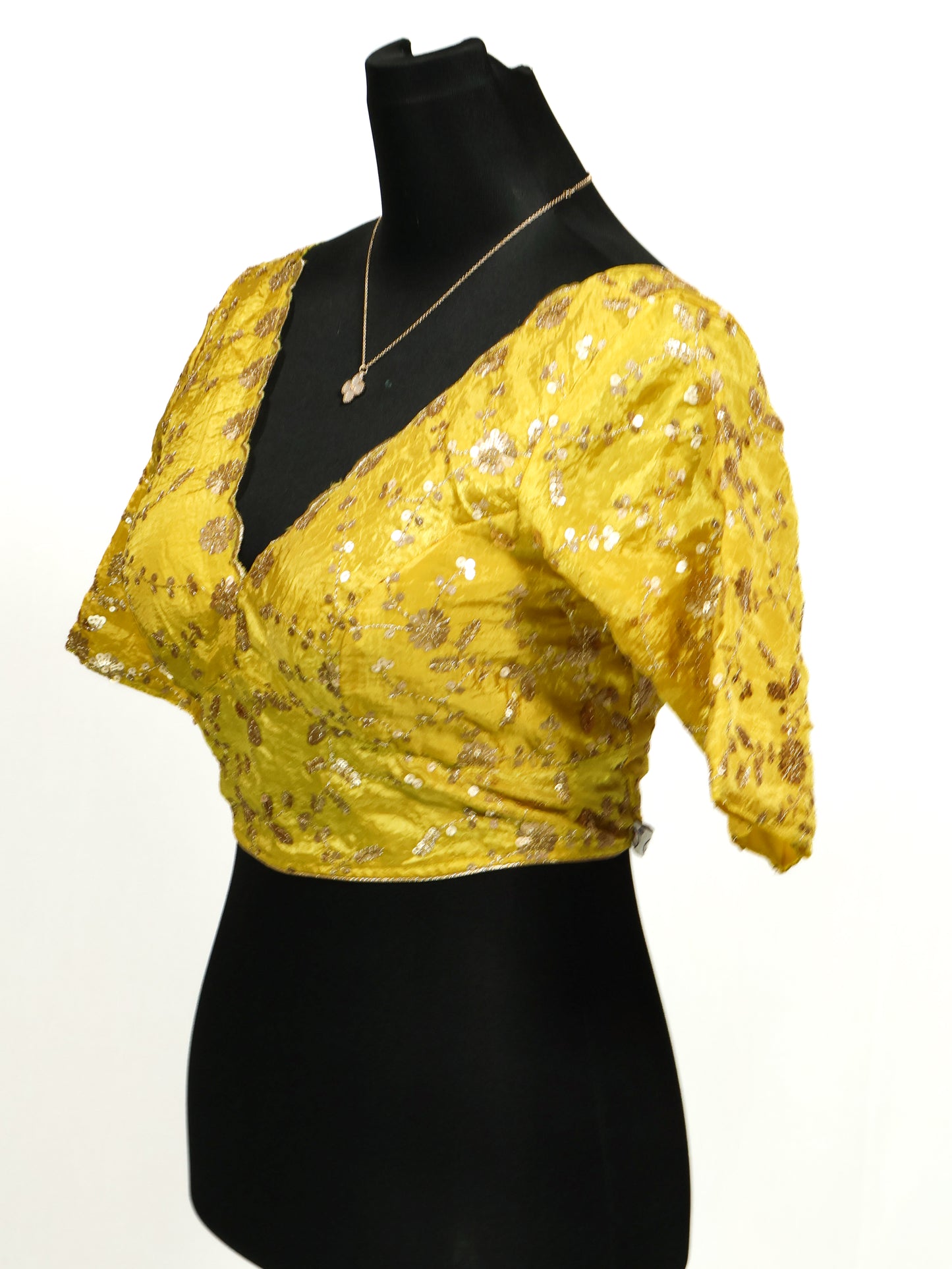 Yellow Premium silk sequence ready made blouse-B122