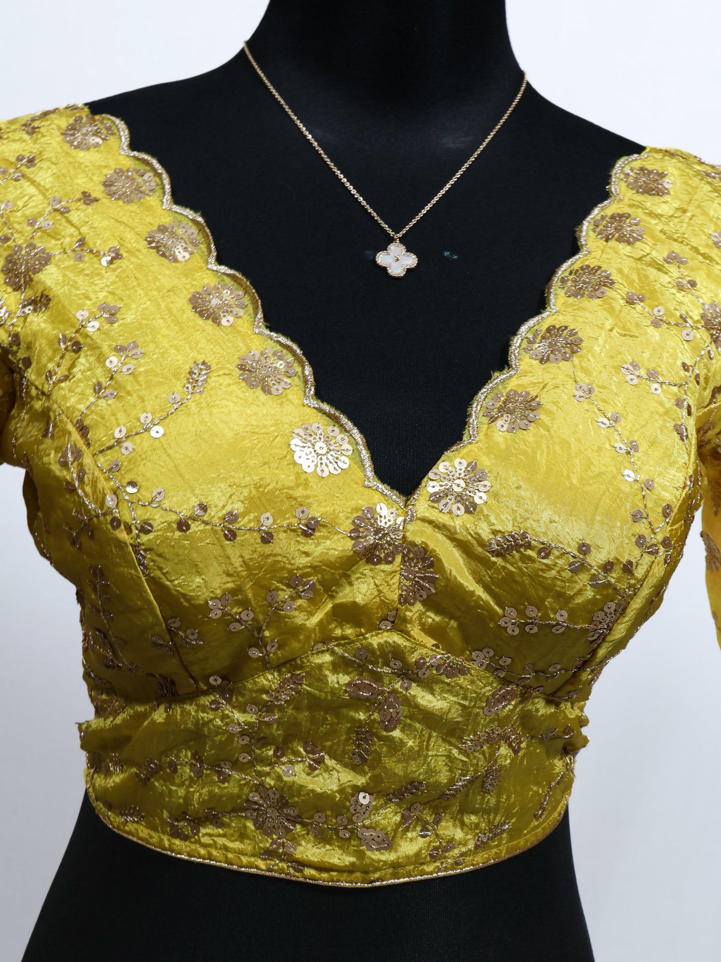 Yellow Premium silk sequence ready made blouse-B122