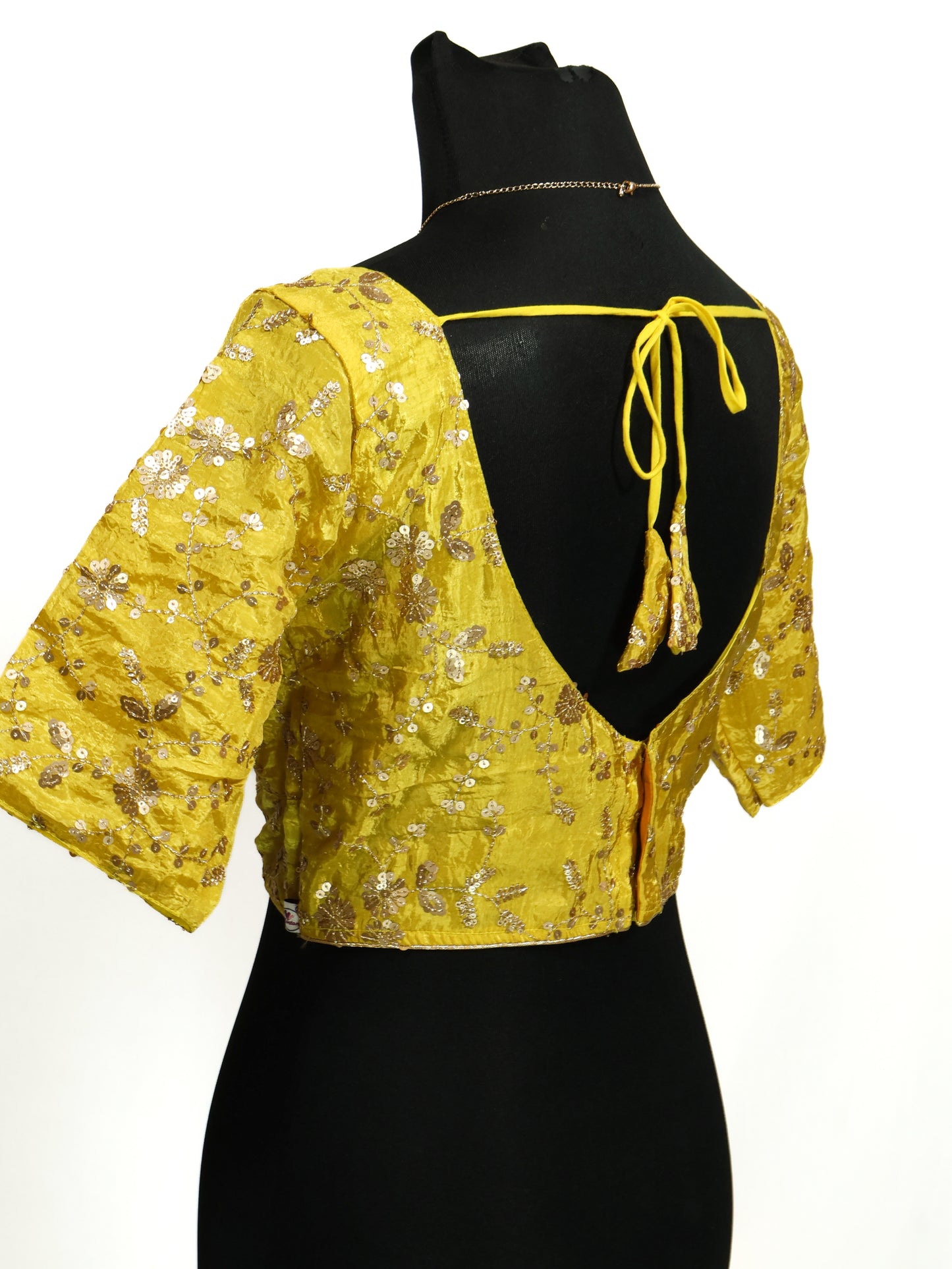 Yellow Premium silk sequence ready made blouse-B122