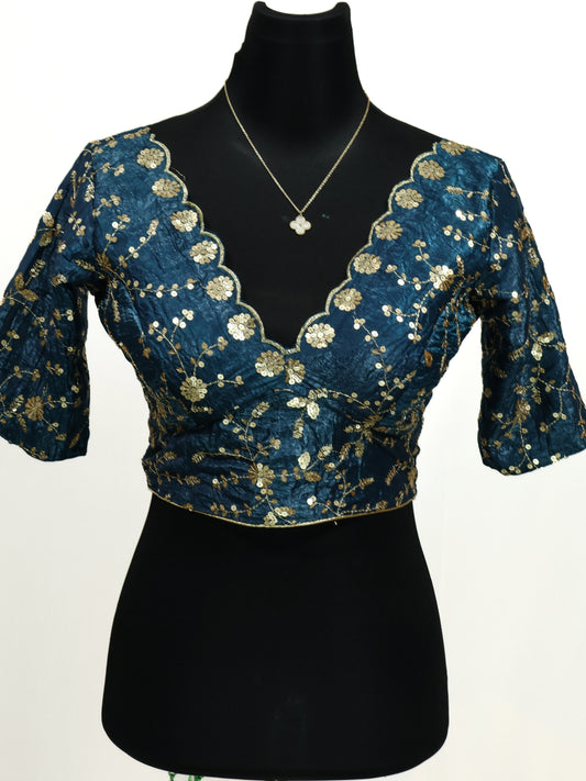 Royal blue Premium silk sequence ready made blouse-B123