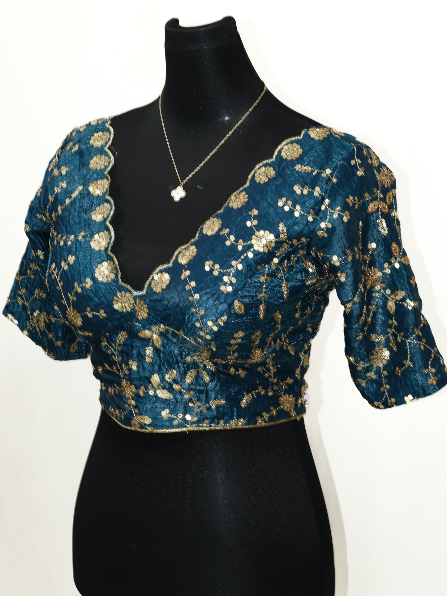 Royal blue Premium silk sequence ready made blouse-B123