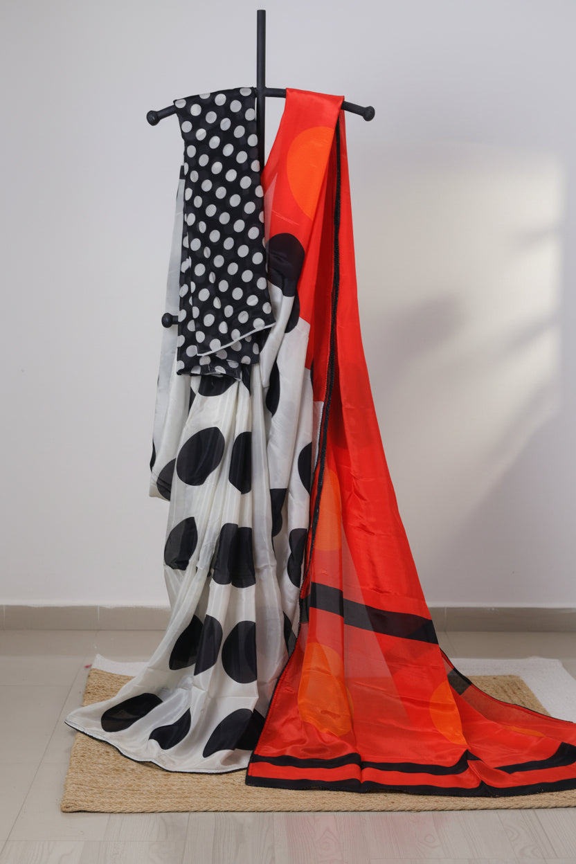 Polka Whisper – Glass Organza Saree with Digital Polka Print
