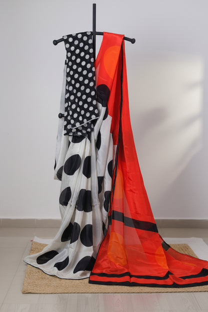 Polka Whisper – Glass Organza Saree with Digital Polka Print