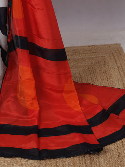 Polka Whisper – Glass Organza Saree with Digital Polka Print