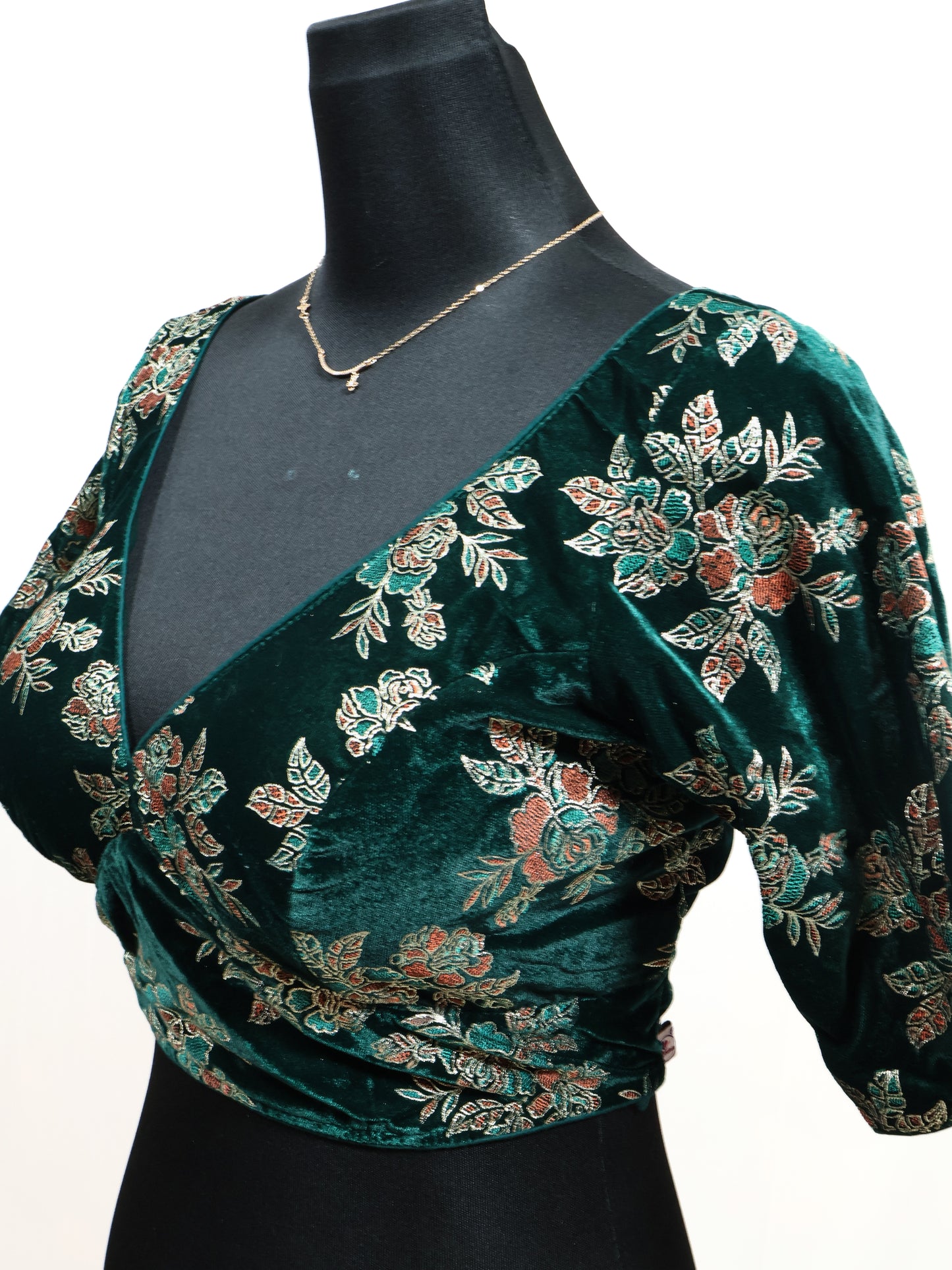 Green Premium velvet  ready made blouse-B109