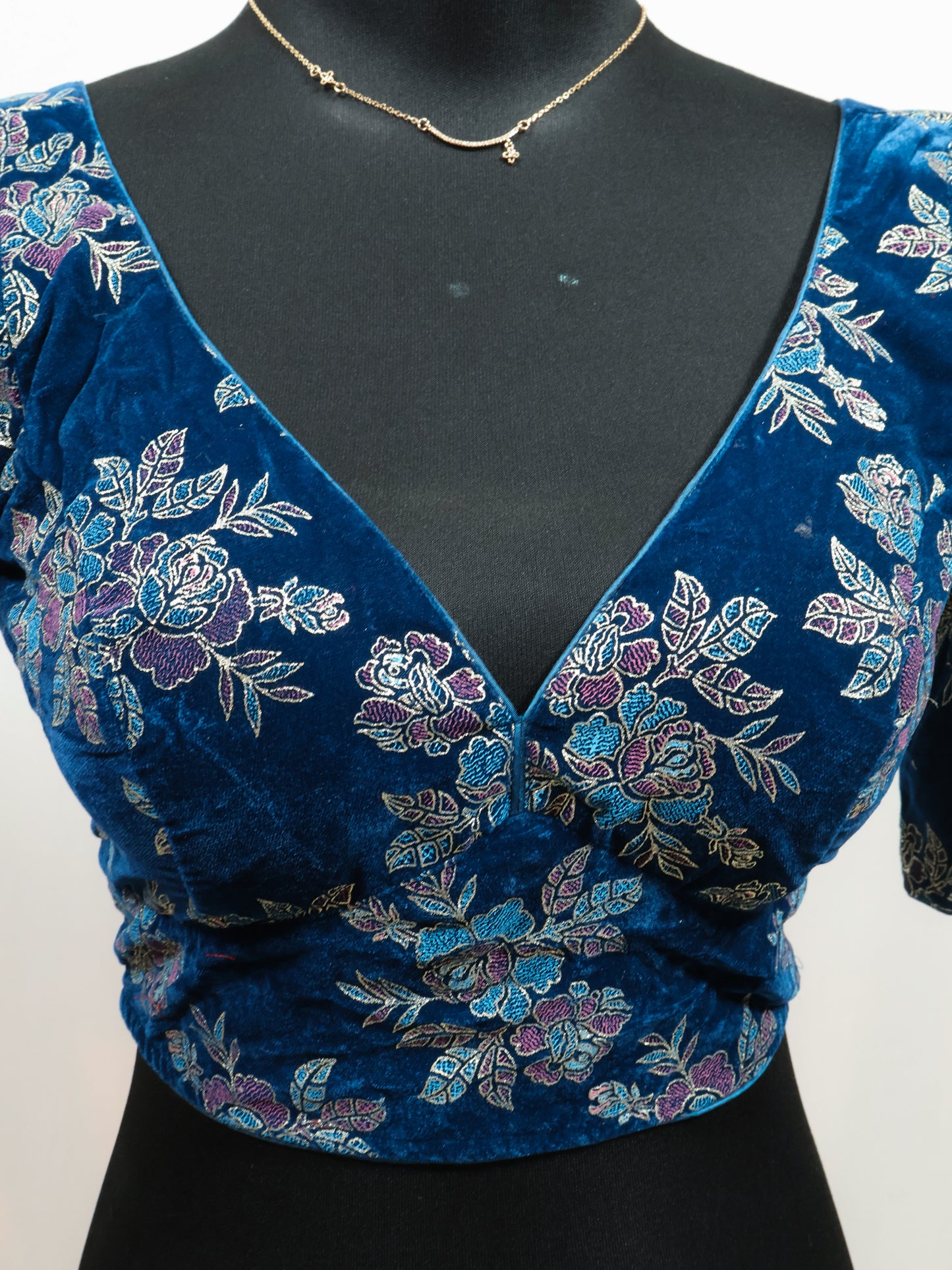 Blue Premium velvet  ready made blouse-B108