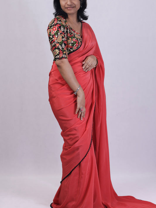 Peach Charm – Crepe silk Saree with designer blouse