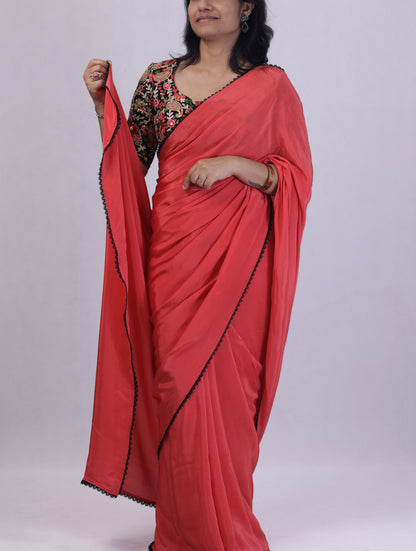 Peach Charm – Crepe silk Saree with designer blouse