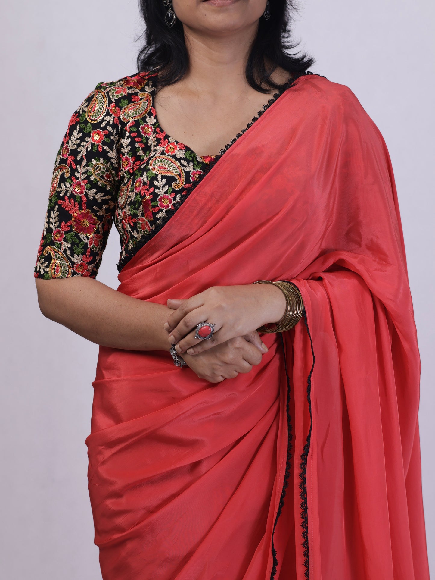 Peach Charm – Crepe silk Saree with designer blouse