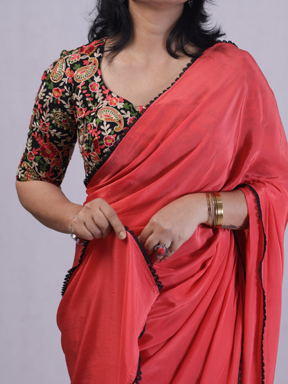Peach Charm – Crepe silk Saree with designer blouse