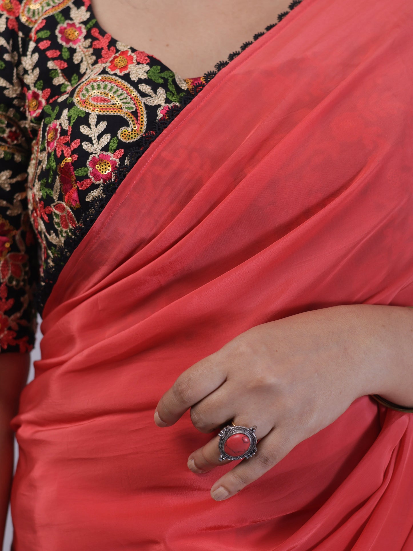 Peach Charm – Crepe silk Saree with designer blouse