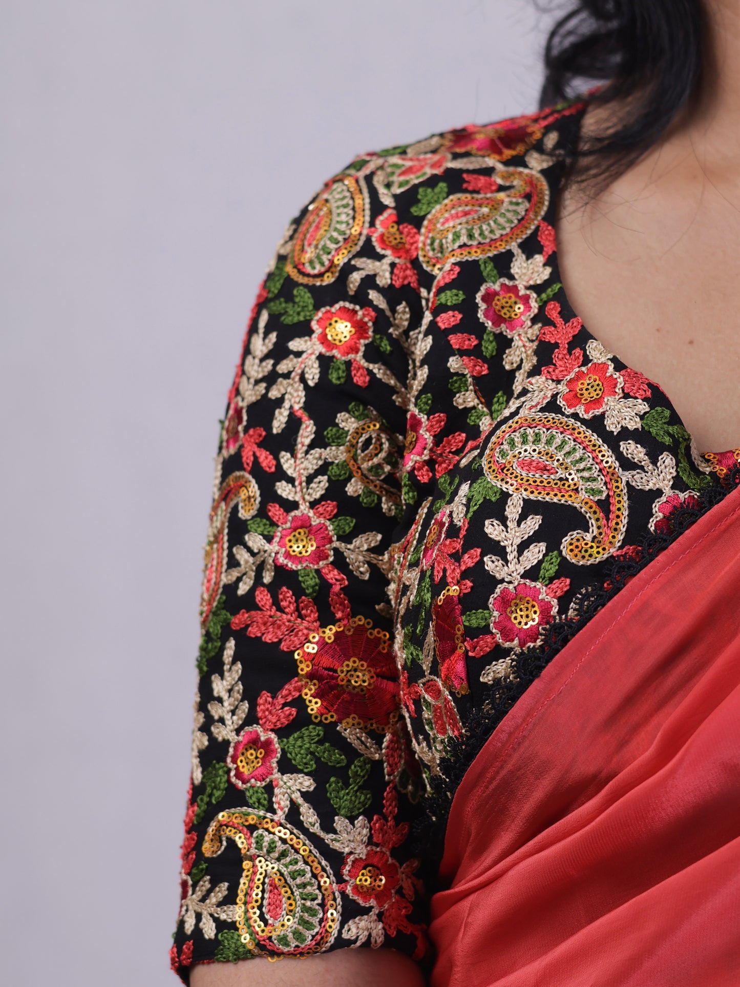 Peach Charm – Crepe silk Saree with designer blouse