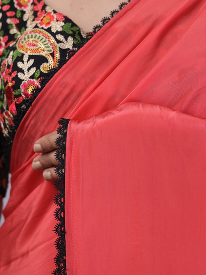 Peach Charm – Crepe silk Saree with designer blouse