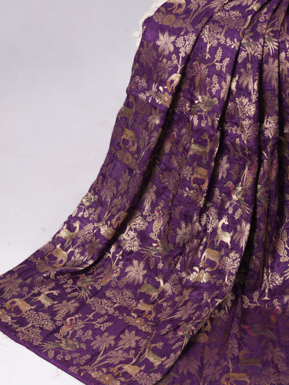 Lavender  linen tissue saree with Kalamkari design blouse
