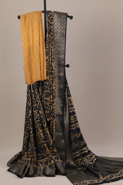 Russian silk bagru/dabu printed silk saree-S167