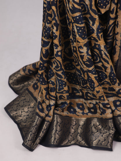 Russian silk bagru/dabu printed silk saree-S167