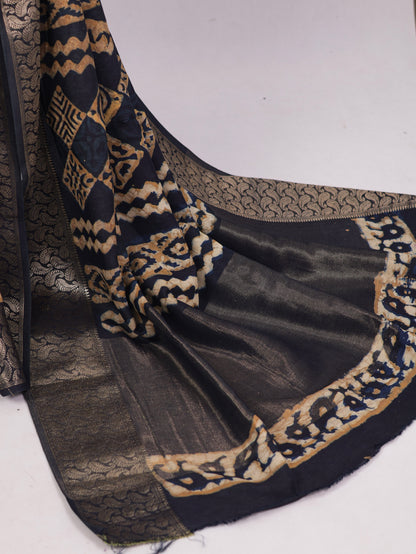 Russian silk bagru/dabu printed silk saree-S167