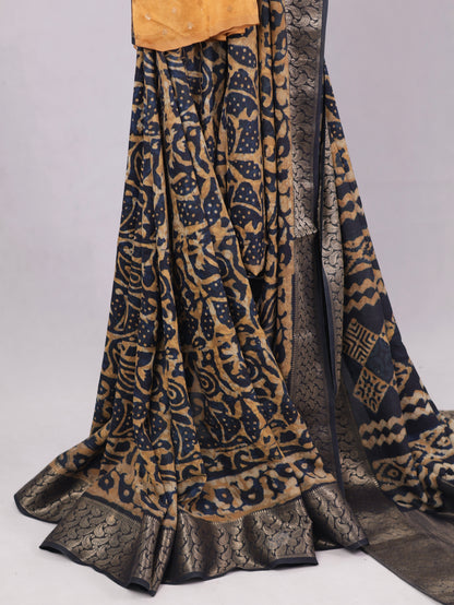 Russian silk bagru/dabu printed silk saree-S167