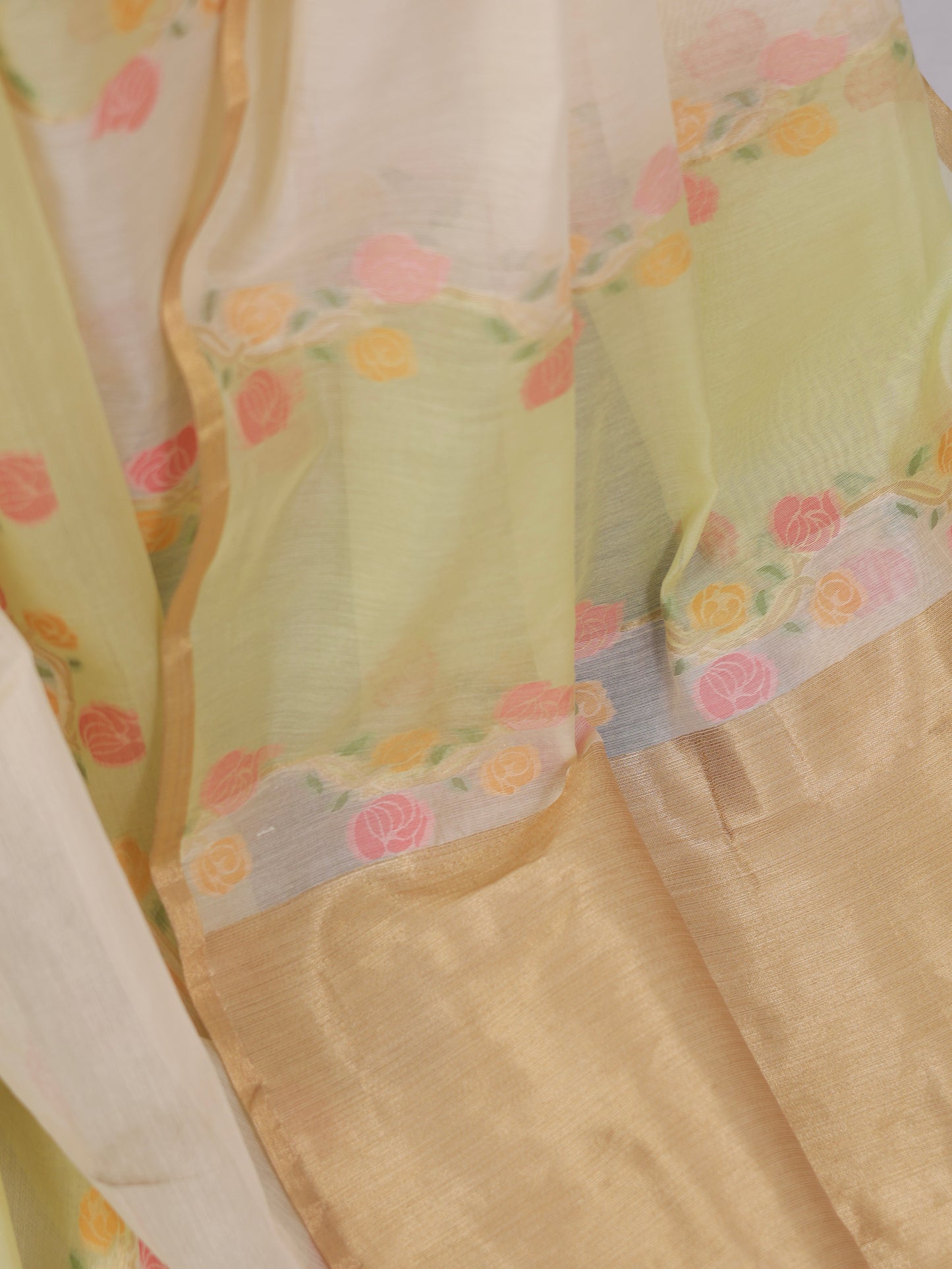 Ivory Gulabi - Jamdhani Cotton Silk Saree