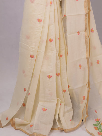 Ivory Lotus Jamdhani -Cotton Silk Saree